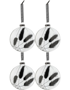 Boule de Noël Plate en Verre Transaparent Fleur séchée Noir (Lot de 4) - 1
