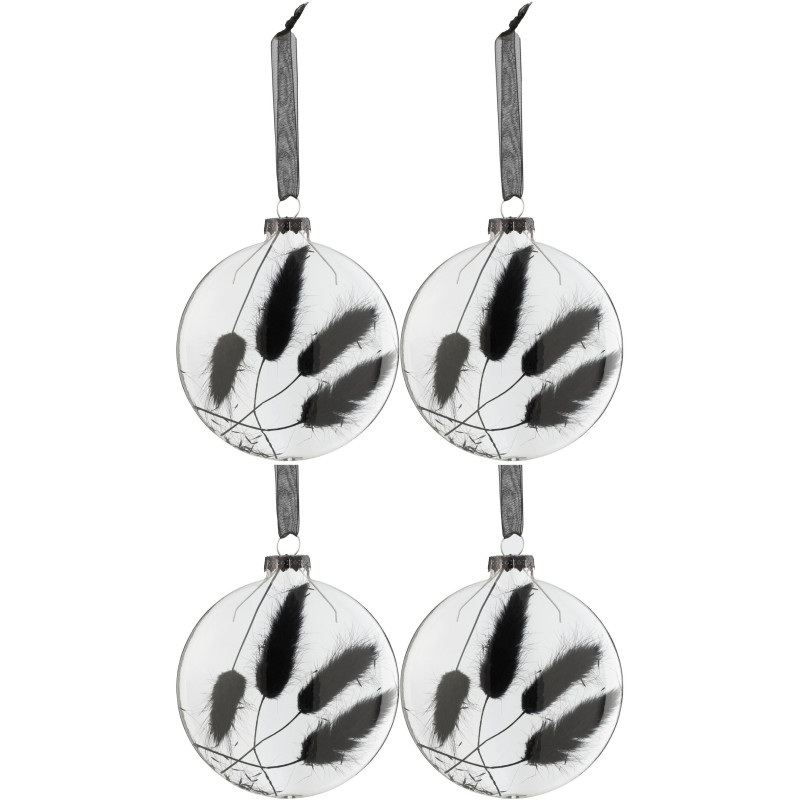 Boule de Noël Plate en Verre Transaparent Fleur séchée Noir (Lot de 4) - 1