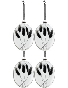 Boule de Noël Ovale XL en Verre Transaparent Fleur séchée Noir (Lot de 4) - 1