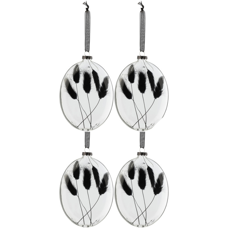 Boule de Noël Ovale XL en Verre Transaparent Fleur séchée Noir (Lot de 4) - 1