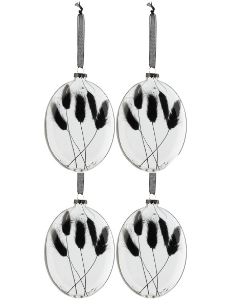 Boule de Noël Ovale XL en Verre Transaparent Fleur séchée Noir (Lot de 4) - 1