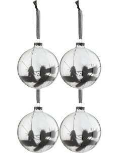 Boule de Noël en Verre Transaparent Fleur séchée Noir (Lot de 4) - 1