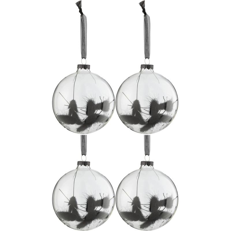 Boule de Noël en Verre Transaparent Fleur séchée Noir (Lot de 4) - 1