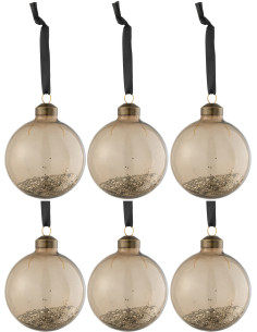 Boule de Noël en Verre Transparent Marron Avec paillettes (Lot de 6) - 1