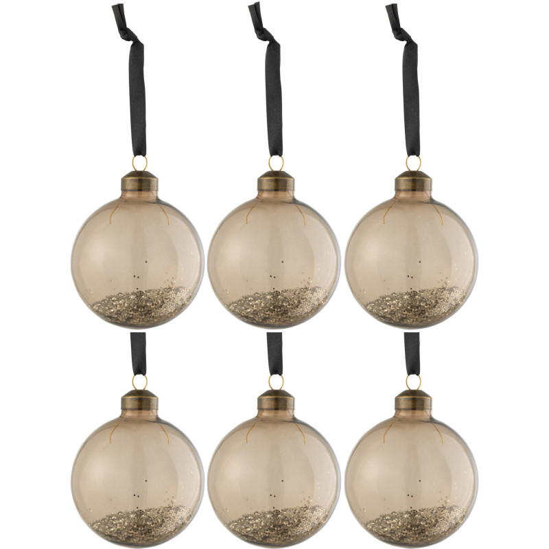 Boule de Noël en Verre Transparent Marron Avec paillettes (Lot de 6) - 1