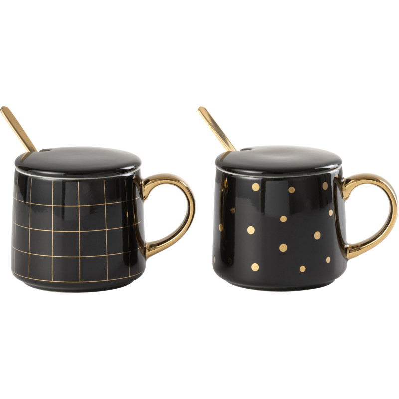 Mug avec couvercle Amélie en Porcelaine Noir Doré (Lot de 2) - 1