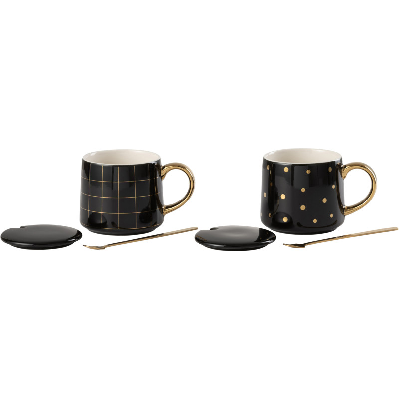 Mug avec couvercle Amélie en Porcelaine Noir Doré (Lot de 2) - 2