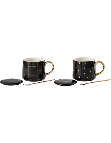 Mug avec couvercle Amélie en Porcelaine Noir Doré (Lot de 2) - 2