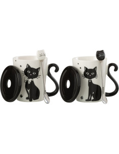 Mug avec couvercle Miaou en Porcelaine Blanc Noir (Lot de 2) - 2