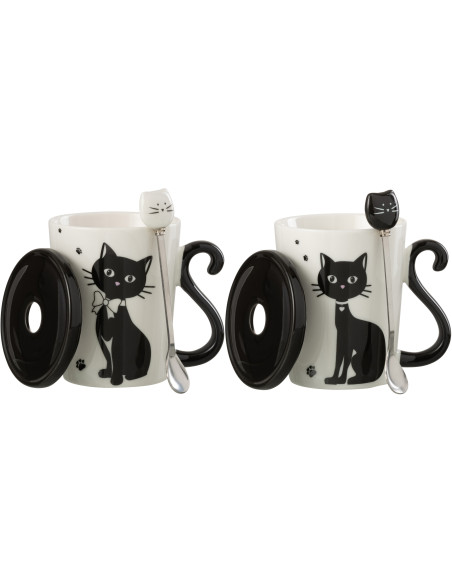 Mug avec couvercle Miaou en Porcelaine Blanc Noir (Lot de 2) - 2
