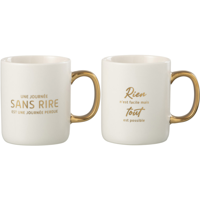 Mug Message en Porcelaine Blanc Doré (Lot de 2) - 1
