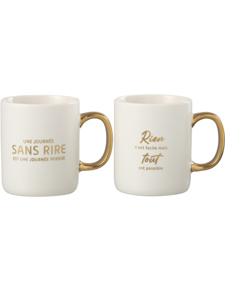 Mug Message en Porcelaine Blanc Doré (Lot de 2) - 1