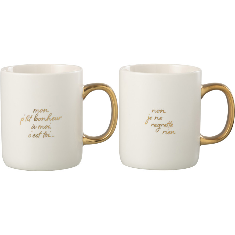 Mug Message en Porcelaine Blanc Doré (Lot de 2) - 1