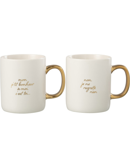Mug Message en Porcelaine Blanc Doré (Lot de 2) - 1