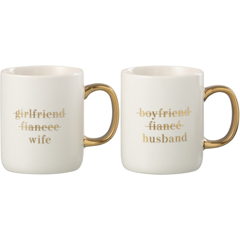 Mug Message en Porcelaine Blanc Doré (Lot de 2) - 1