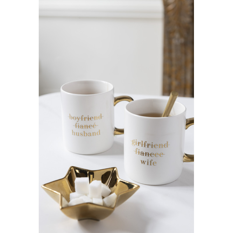 Mug Message en Porcelaine Blanc Doré (Lot de 2) - 2