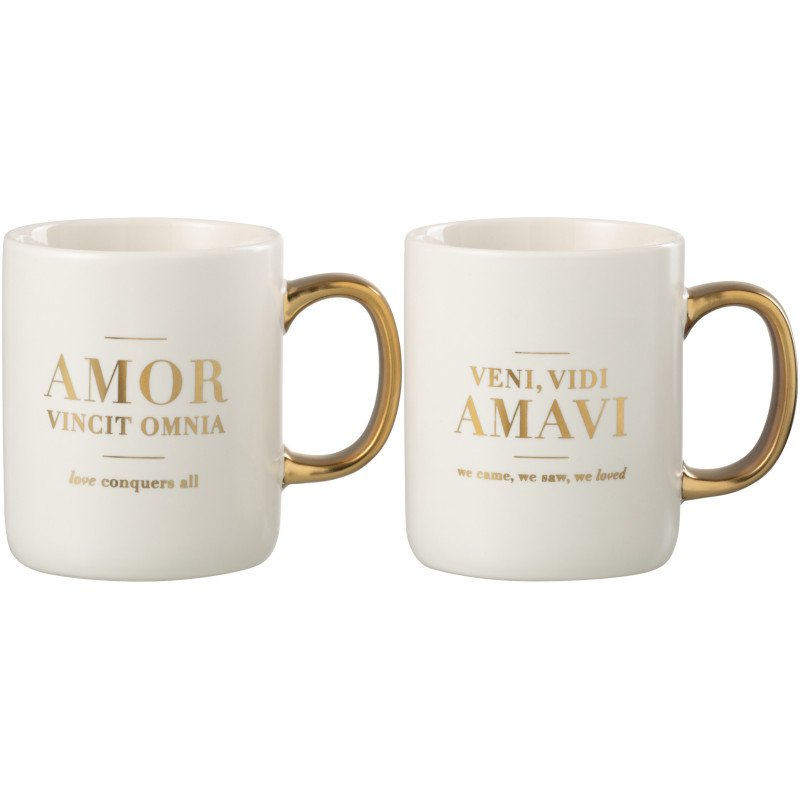 Mug Message en Porcelaine Blanc Doré (Lot de 2) J-Line - 1