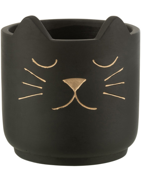 Cache-pot Chat en Céramique Noir Doré Réglisse Diamètre 14 cm - 1