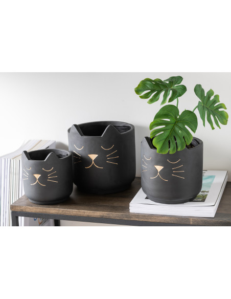 Cache-pot Chat en Céramique Noir Doré Réglisse Diamètre 14 cm - 2