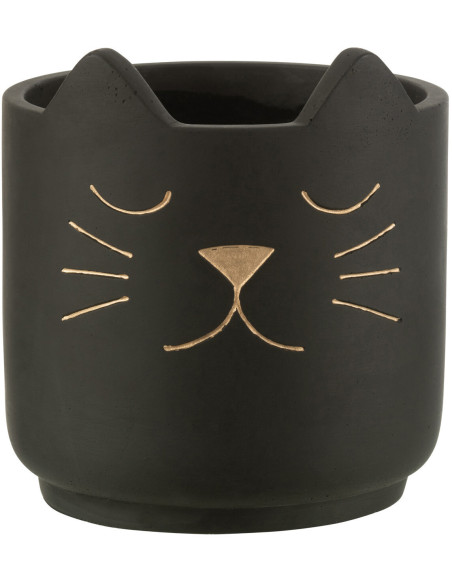 Cache-pot Chat en Céramique Noir Doré Réglisse Diamètre 16 cm - 1