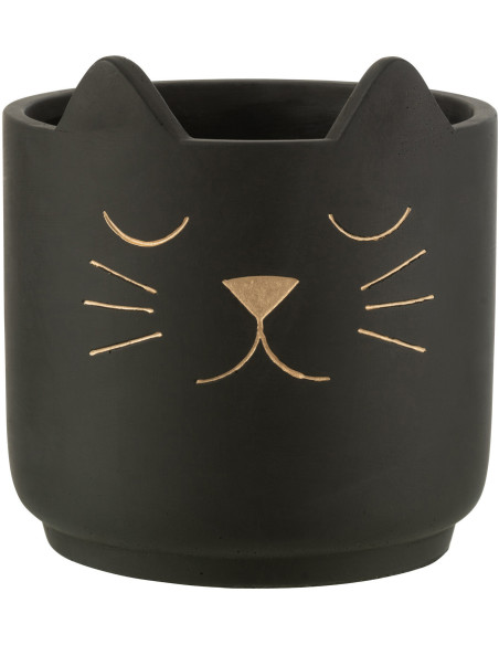 Cache-pot Chat en Céramique Noir Doré Réglisse Diamètre 19 cm - 1