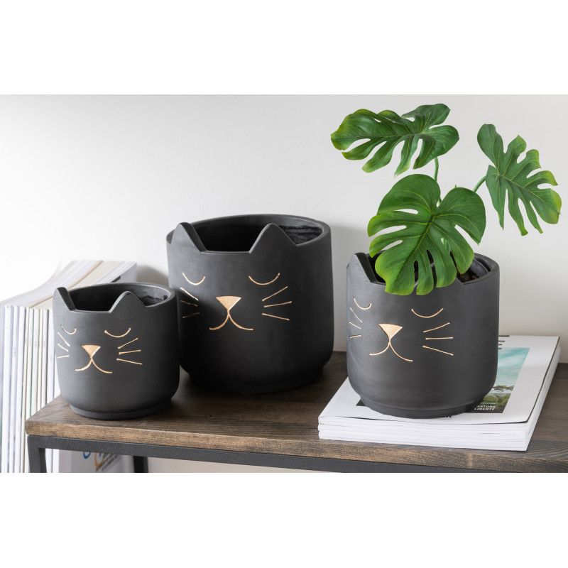 Cache-pot Chat en Céramique Noir Doré Réglisse Diamètre 19 cm - 2