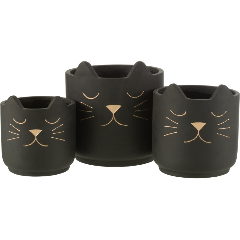 Cache-pot Chat en Céramique Noir Doré Réglisse Diamètre 19 cm - 3