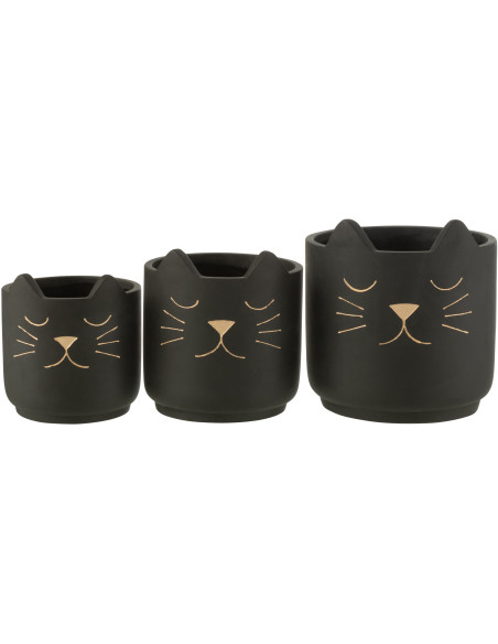 Cache-pot Chat en Céramique Noir Doré Réglisse Diamètre 19 cm - 4
