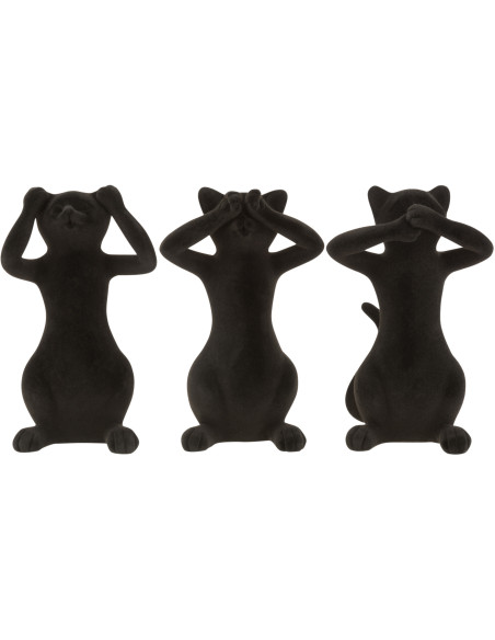 Statue déco Chat Raven en Velours Noir (Lot de 3) - 1