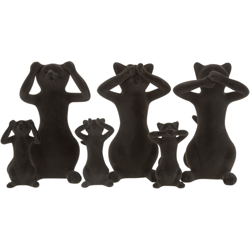 Statue déco Chat Raven en Velours Noir (Lot de 3) - 2