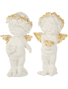 Statuette déco Ange debout 15 cm en Résine Blanc Doré (Lot de 2) - 1