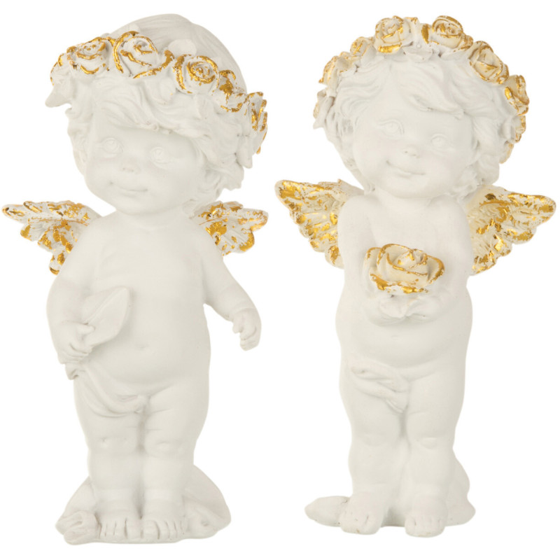 Statuette déco Ange debout 15 cm en Résine Blanc Doré (Lot de 2) - 1