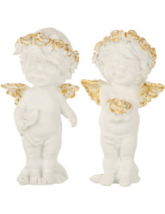 Statuette déco Ange debout 20 cm en Résine Blanc Doré (Lot de 2) - 1