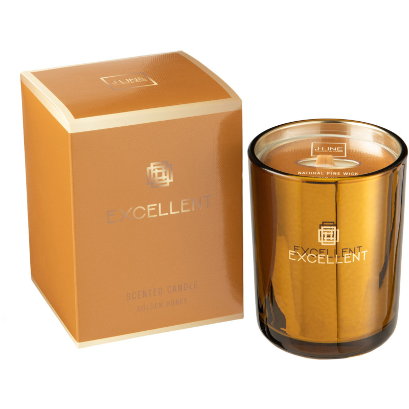 Bougie parfumée XL Florale 50 heures Excellent Parfum Golden Honey avec photophore en Verre Ocre - 1
