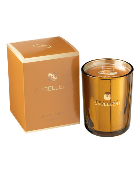 Bougie parfumée XL Florale 50 heures Excellent Parfum Golden Honey avec photophore en Verre Ocre - 1