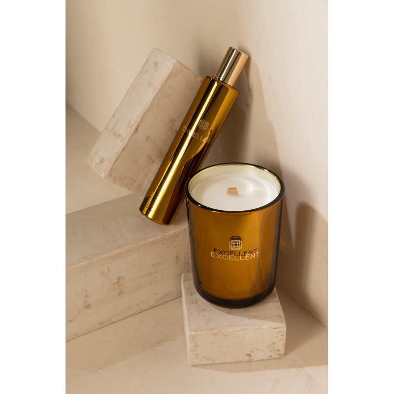 Bougie parfumée XL Florale 50 heures Excellent Parfum Golden Honey avec photophore en Verre Ocre - 2