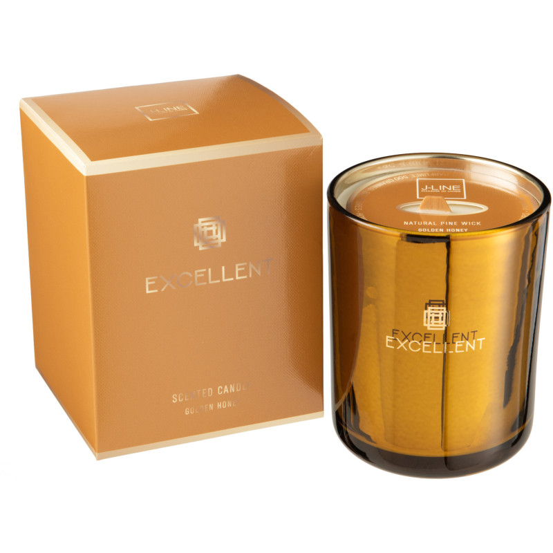 Bougie parfumée XXL Florale 80 heures Excellent Parfum Golden Honey avec photophore en Verre Ocre - 1