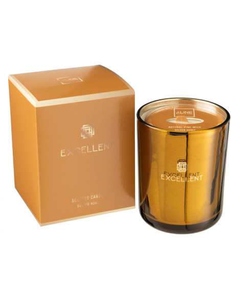 Bougie parfumée XXL Florale 80 heures Excellent Parfum Golden Honey avec photophore en Verre Ocre - 1