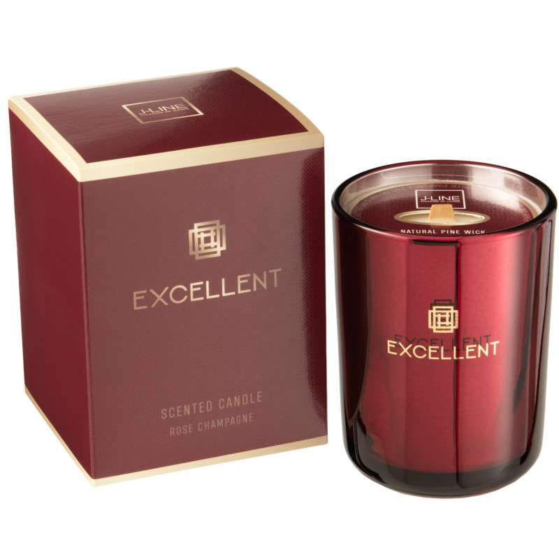 Bougie parfumée XL Florale 50 heures Excellent Parfum Rose Champagne avec photophore en Verre Bordeaux - 1