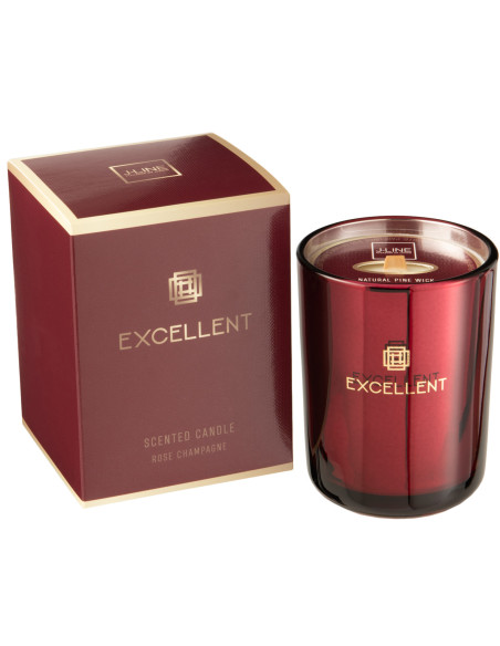 Bougie parfumée XL Florale 50 heures Excellent Parfum Rose Champagne avec photophore en Verre Bordeaux - 1