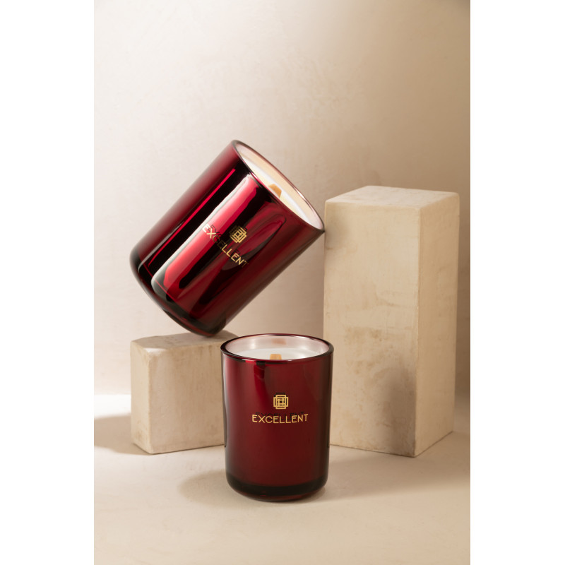 Bougie parfumée XL Florale 50 heures Excellent Parfum Rose Champagne avec photophore en Verre Bordeaux - 2