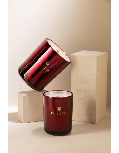 Bougie parfumée XL Florale 50 heures Excellent Parfum Rose Champagne avec photophore en Verre Bordeaux - 2