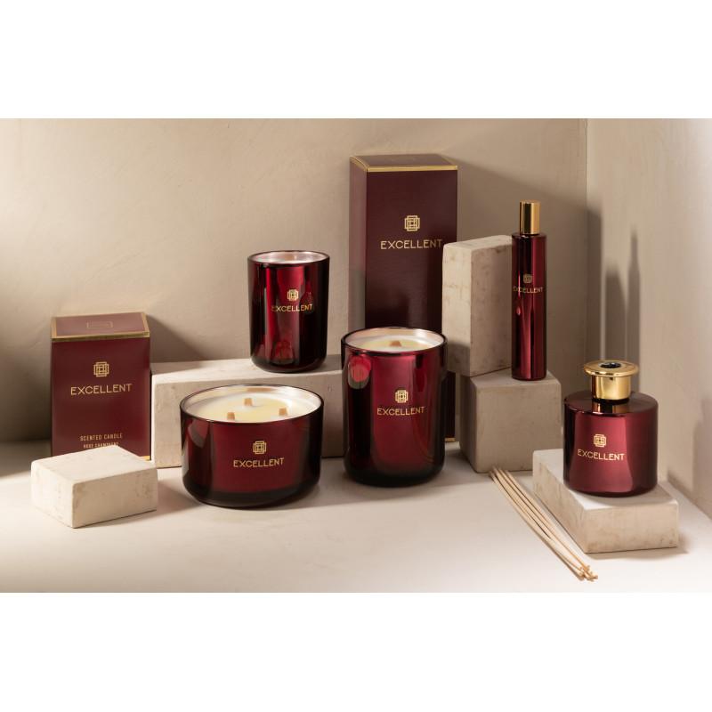 Bougie parfumée XL Florale 50 heures Excellent Parfum Rose Champagne avec photophore en Verre Bordeaux - 4