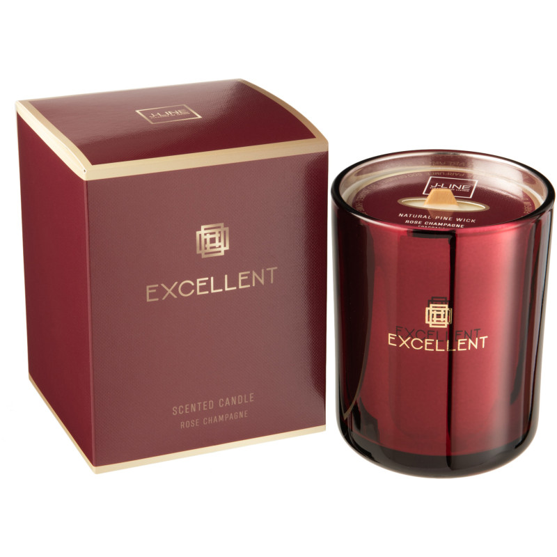 Bougie parfumée XXL Florale 80 heures Excellent Parfum Rose Champagne avec photophore en Verre Bordeaux - 1