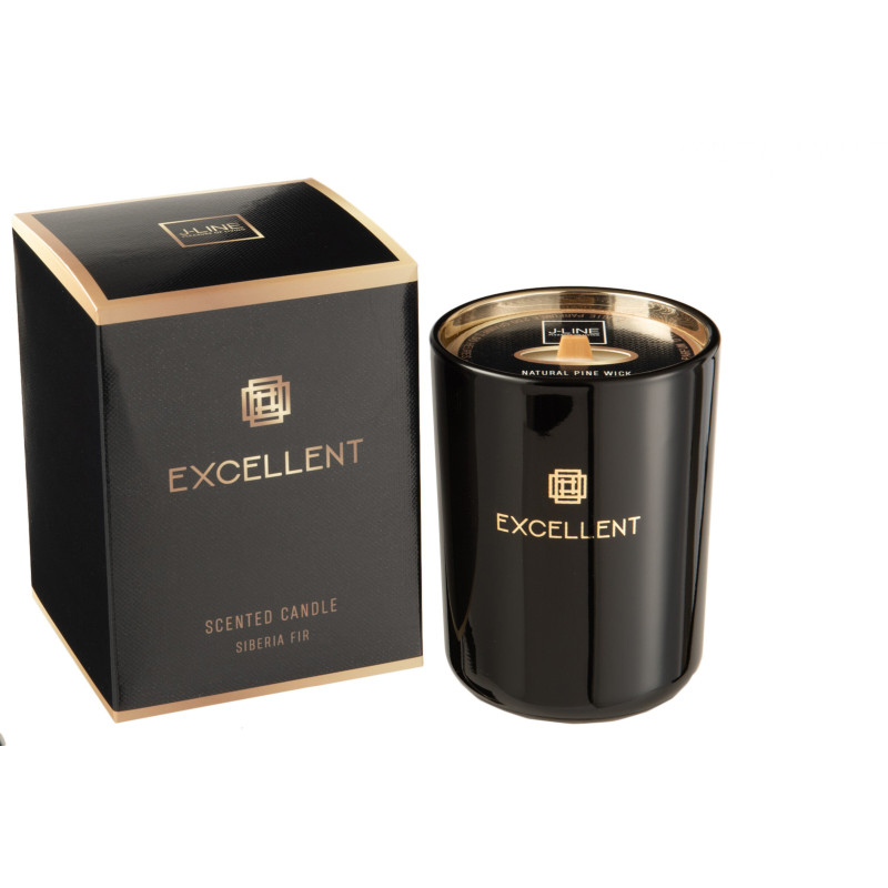 Bougie parfumée XL Boisée 50 heures Excellent Parfum Siberia Fir avec photophore en Verre Noir - 1