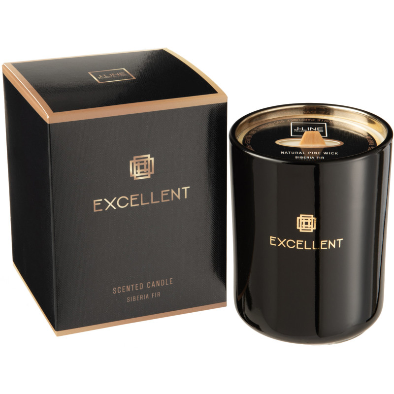 Bougie parfumée XXL Boisée 80 heures Excellent Parfum Siberia Fir avec photophore en Verre Noir - 1