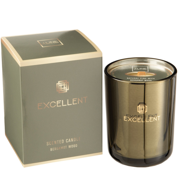 Bougie parfumée XL Acidulée 50 heures Excellent Parfum Bergamot Wood avec photophore en Verre Vert - 1