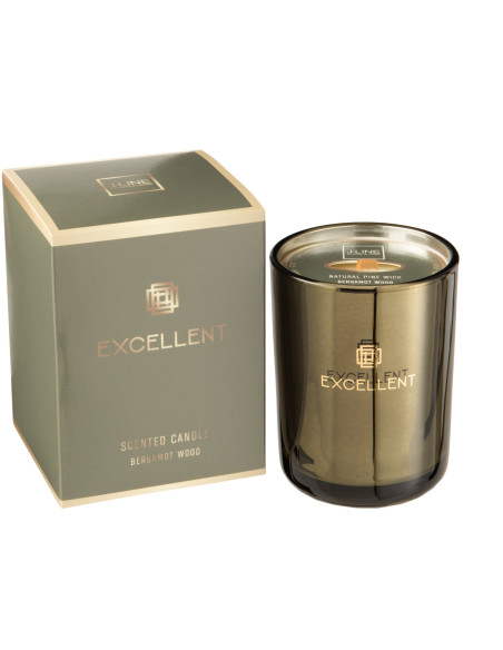 Bougie parfumée XL Acidulée 50 heures Excellent Parfum Bergamot Wood avec photophore en Verre Vert - 1