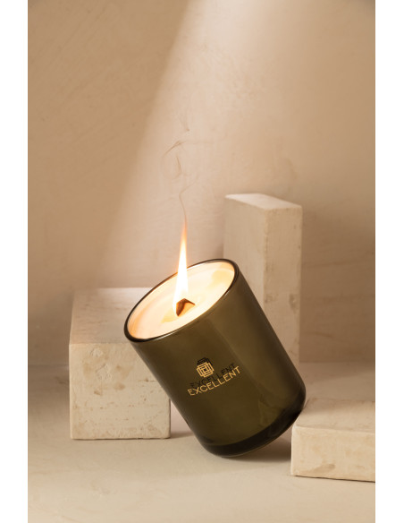Bougie parfumée XL Acidulée 50 heures Excellent Parfum Bergamot Wood avec photophore en Verre Vert - 2