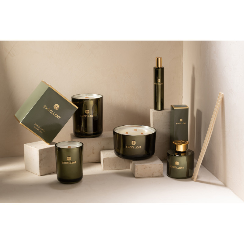 Bougie parfumée XL Acidulée 50 heures Excellent Parfum Bergamot Wood avec photophore en Verre Vert - 5